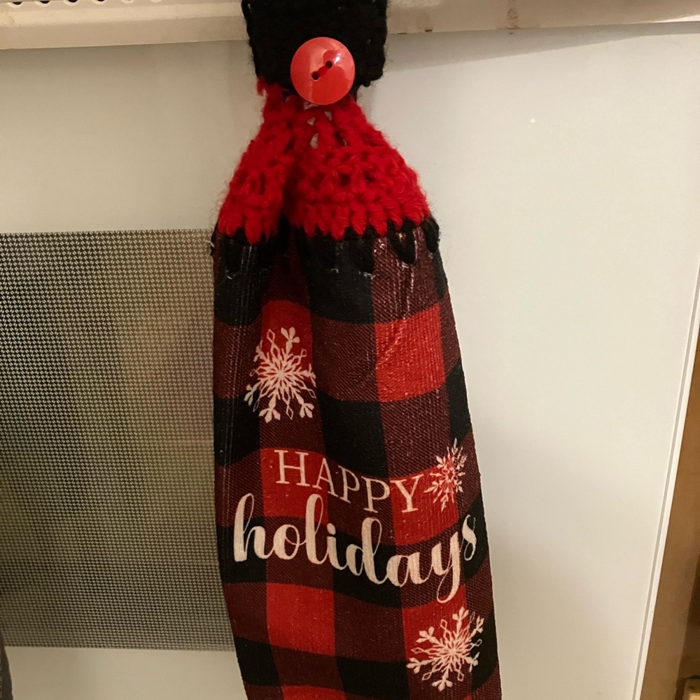 Festive Red and Black Holiday Towel: Happy Holidays.